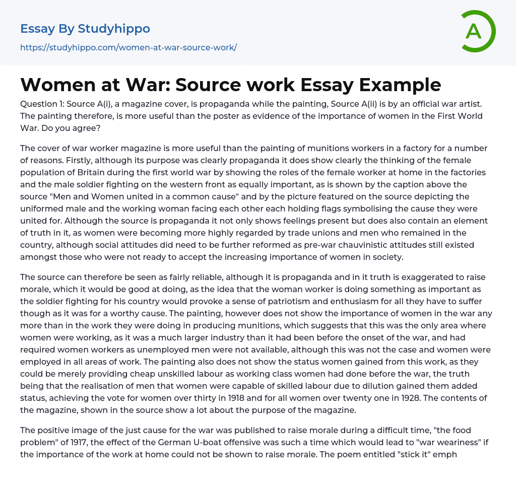 Women at War: Source work Essay Example