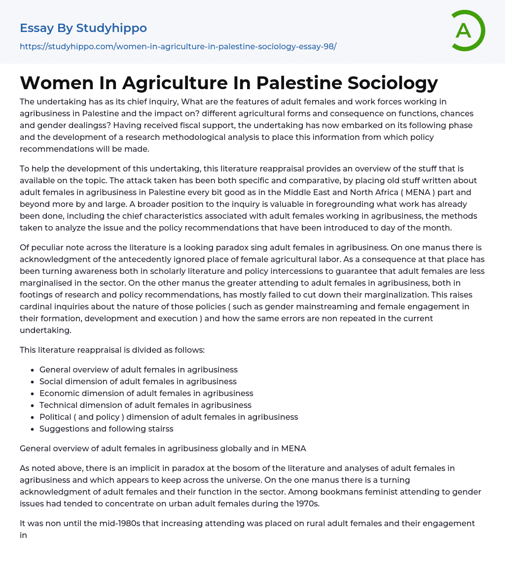 Women In Agriculture In Palestine Sociology Essay Example