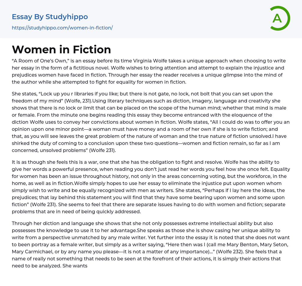 Women in Fiction Essay Example