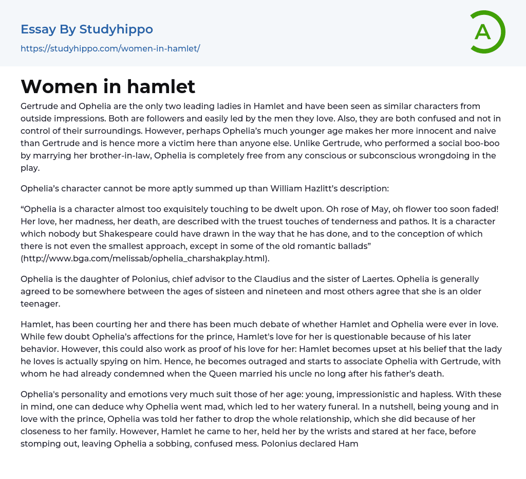 Women in hamlet Essay Example