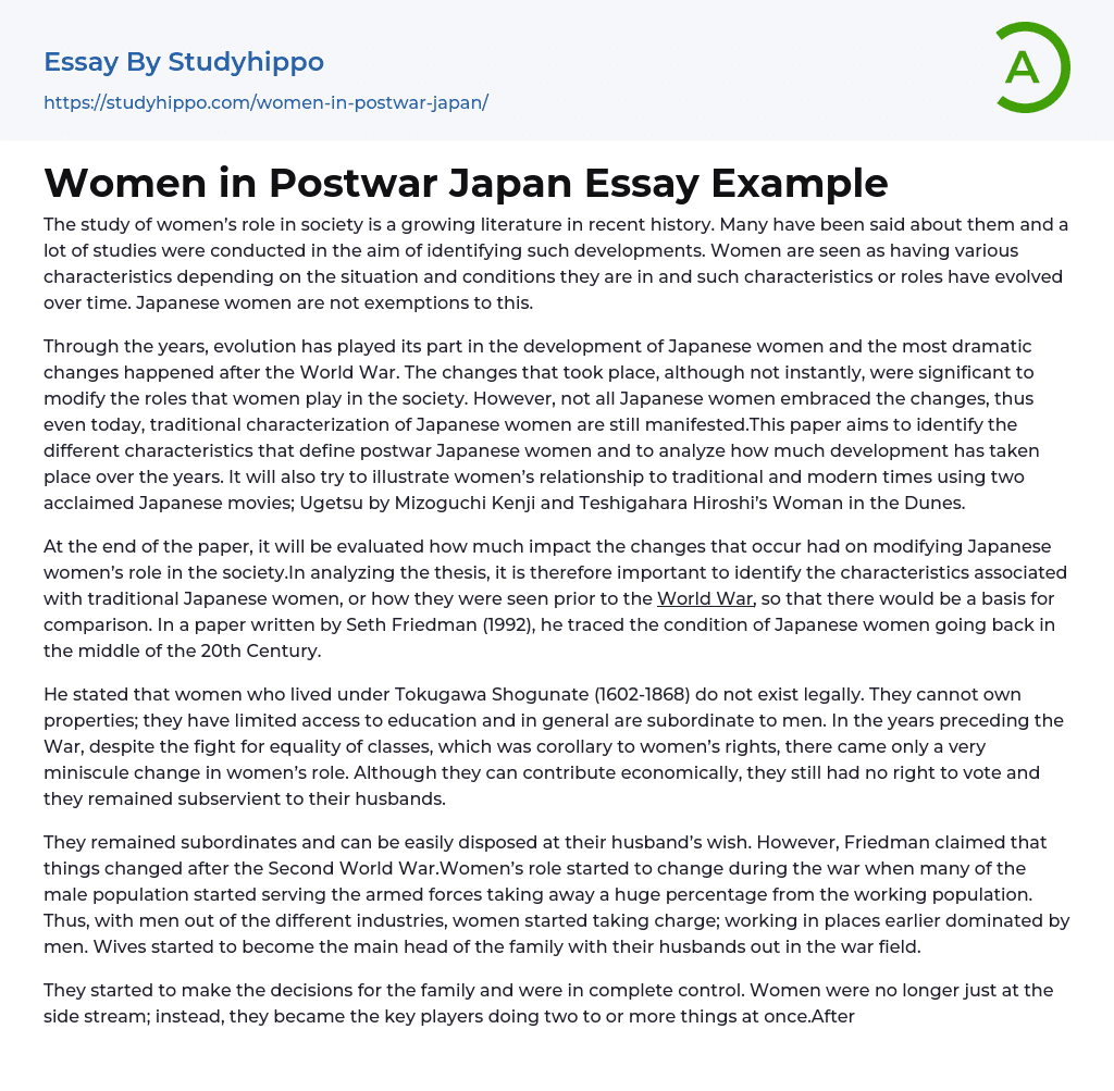 Women in Postwar Japan Essay Example