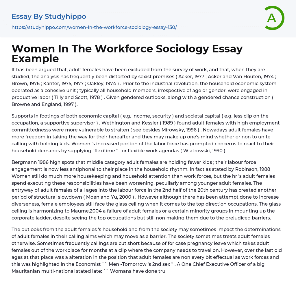 Women In The Workforce Sociology Essay Example