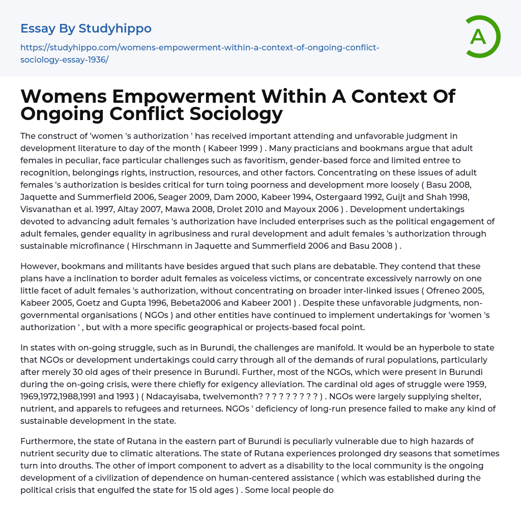 Womens Empowerment Within A Context Of Ongoing Conflict Sociology Essay Example