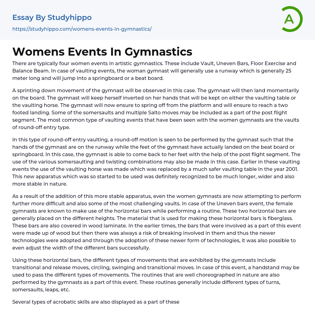 Womens Events In Gymnastics Essay Example