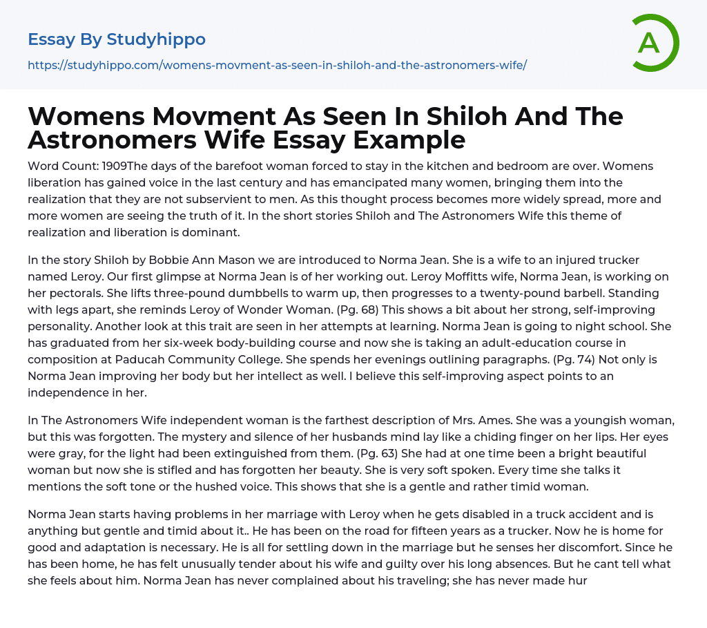 Womens Movment As Seen In Shiloh And The Astronomers Wife Essay Example