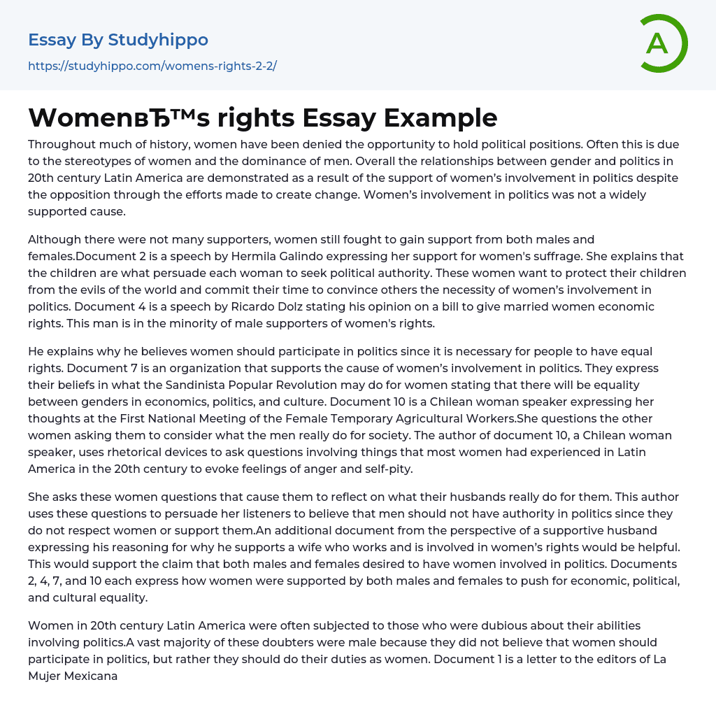 Women’s rights Essay Example