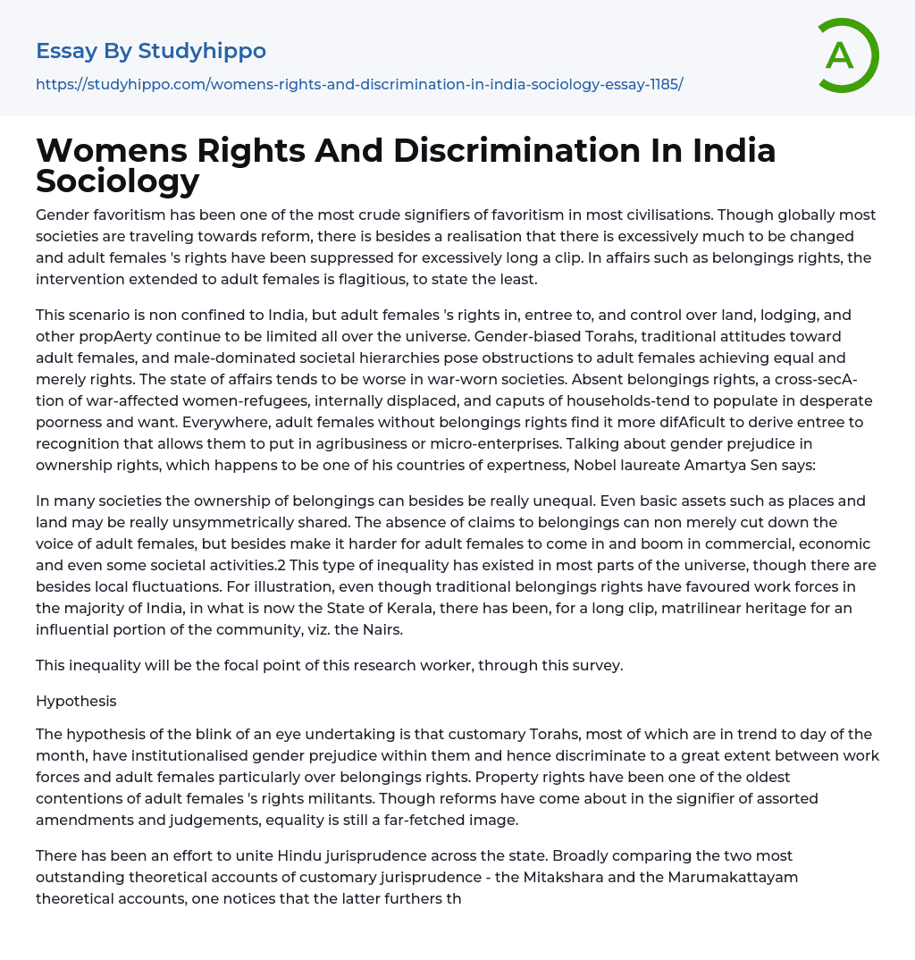 Womens Rights And Discrimination In India Sociology Essay Example