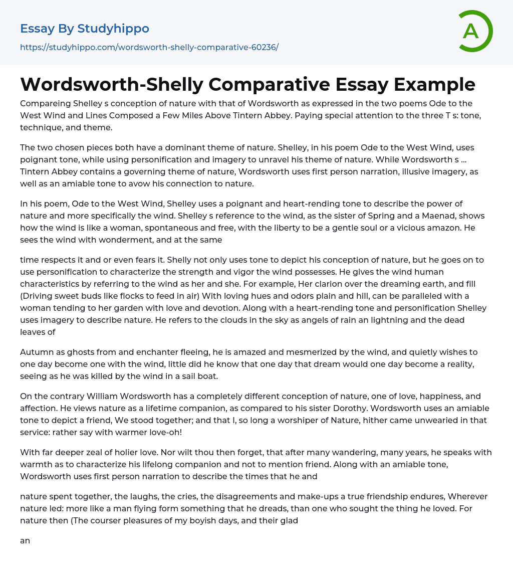 Wordsworth-Shelly Comparative Essay Example
