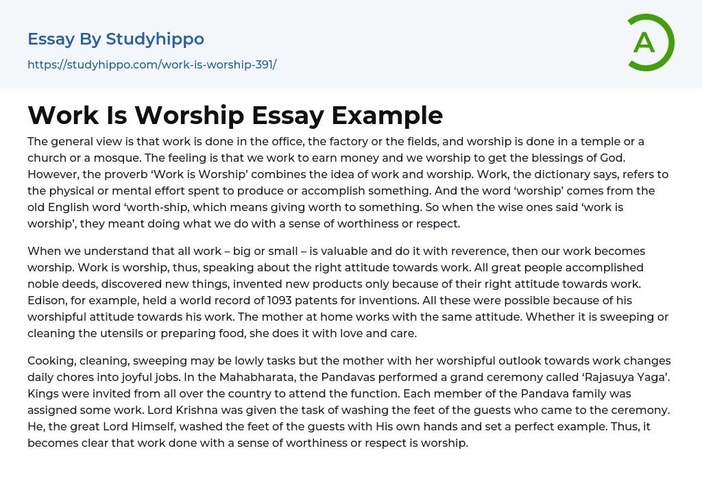 Work Is Worship Essay Example