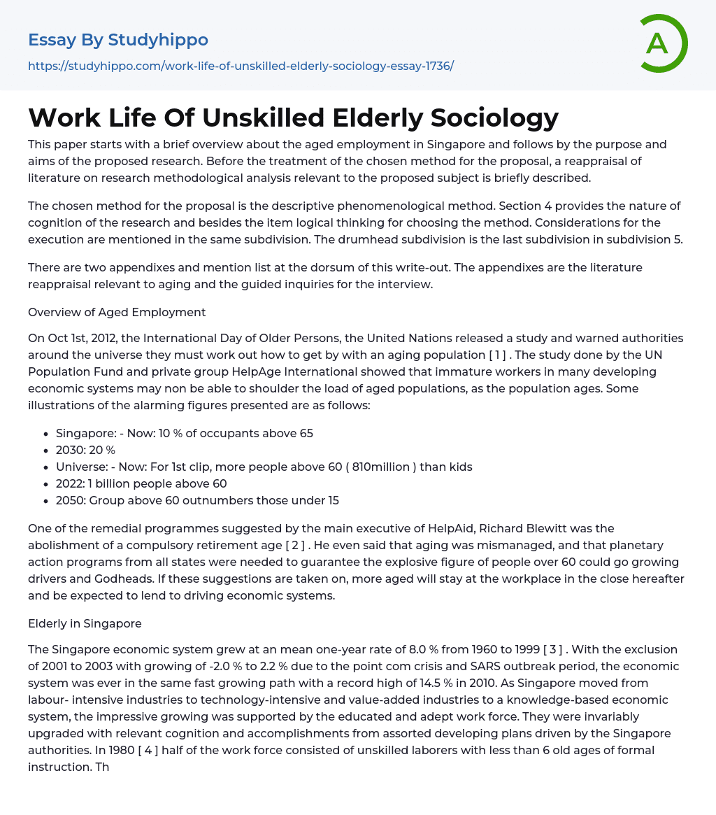 Work Life Of Unskilled Elderly Sociology