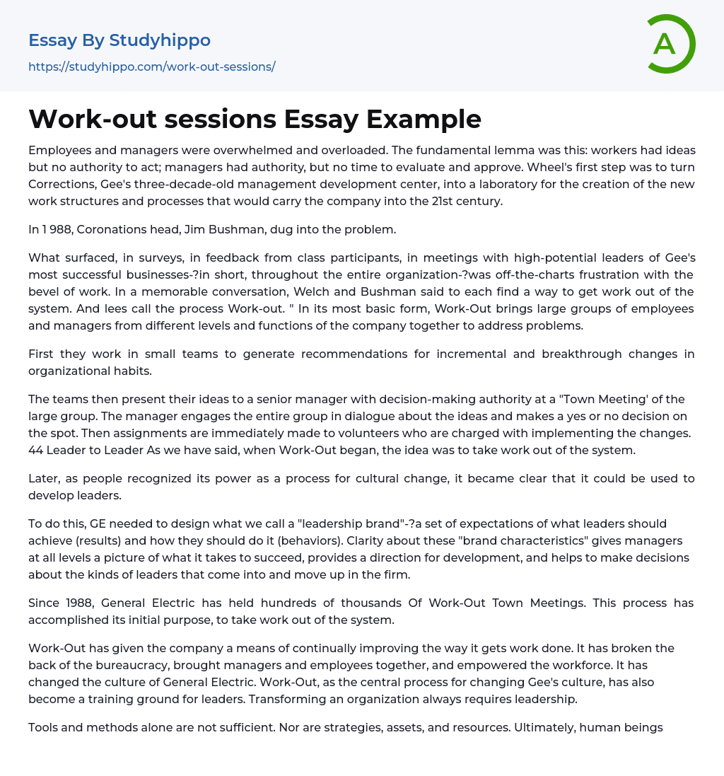 Work-out sessions Essay Example