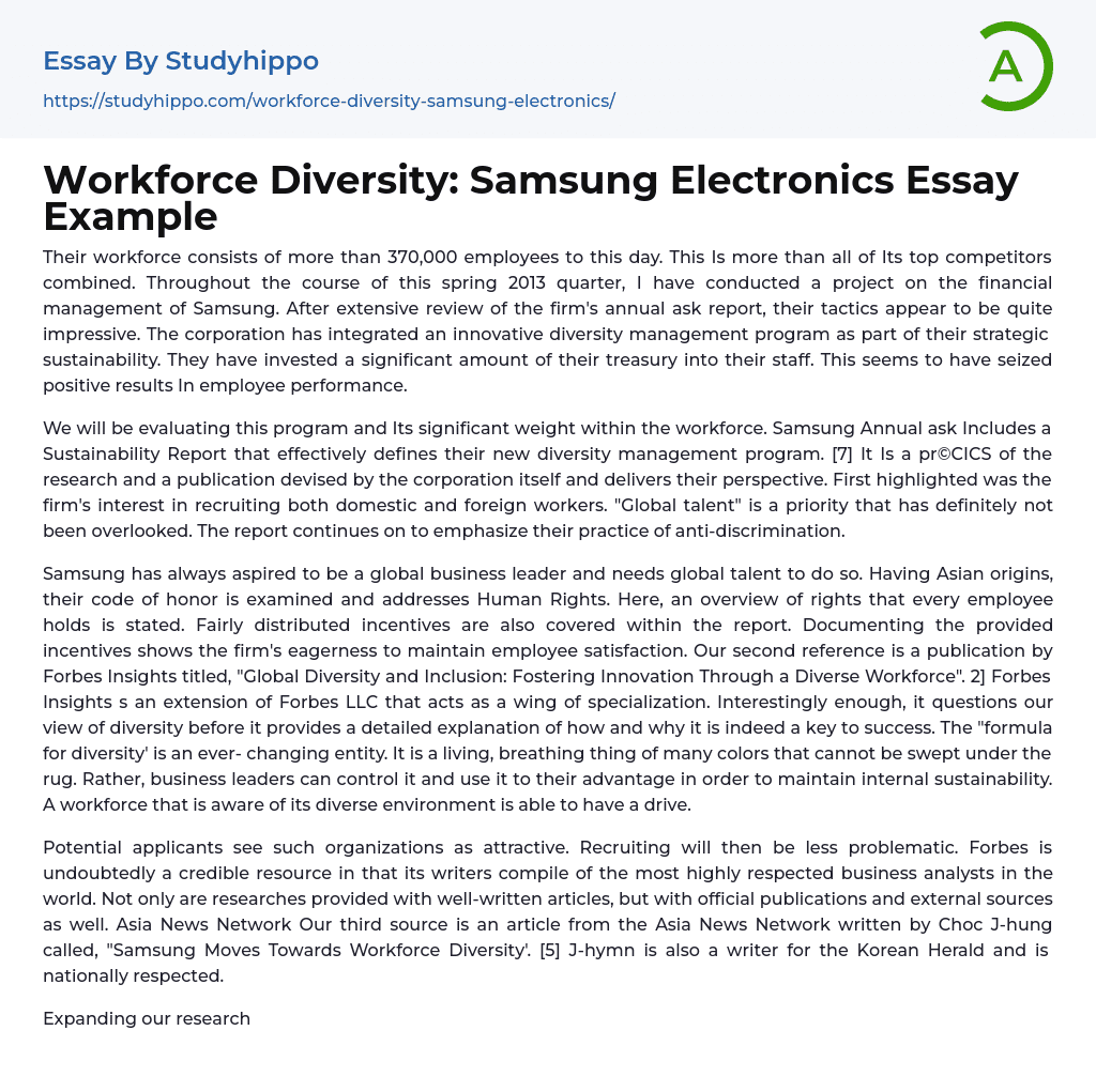 Workforce Diversity: Samsung Electronics Essay Example