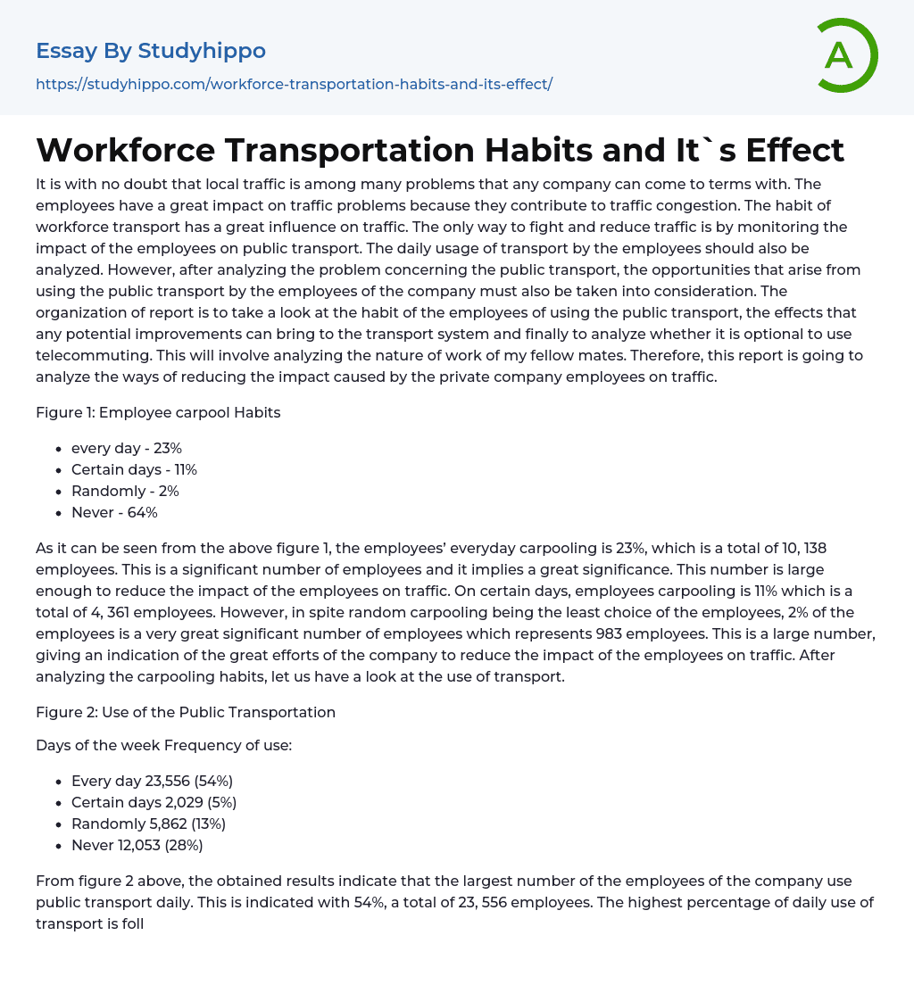 Workforce Transportation Habits and It`s Effect Essay Example