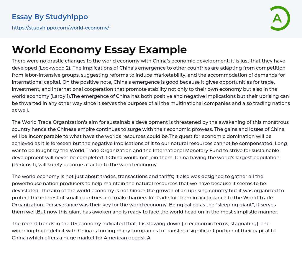 World Economy Essay Example