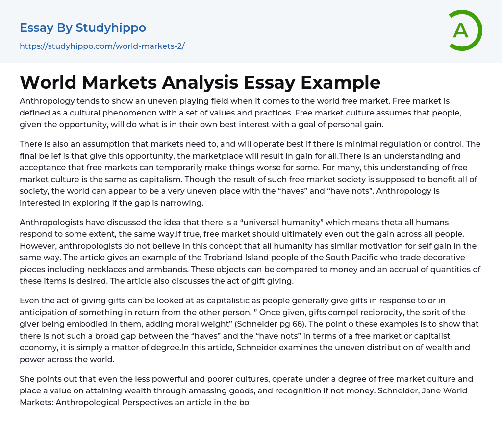 World Markets Analysis Essay Example