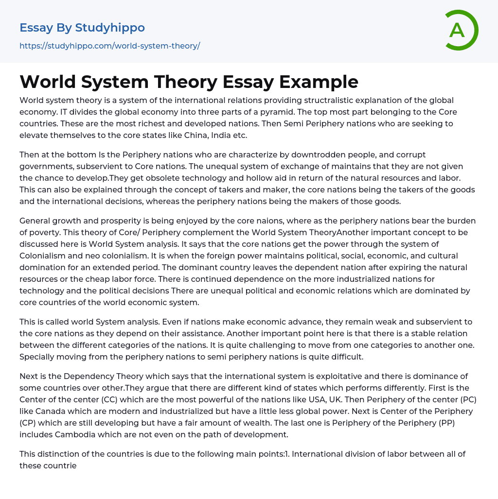 World System Theory Essay Example