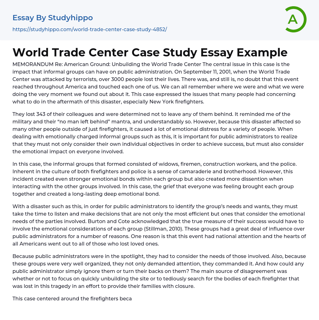World Trade Center Case Study Essay Example