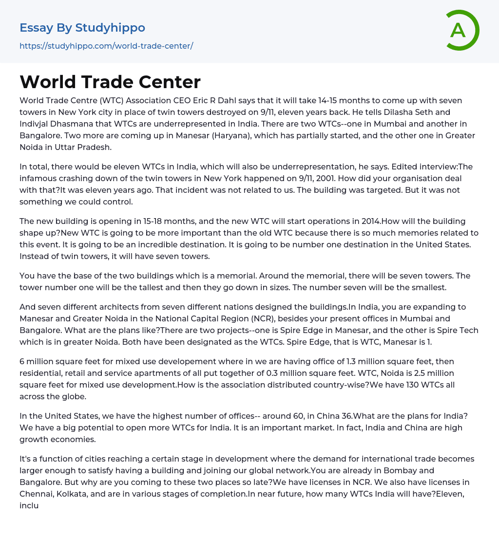 World Trade Center Essay Example