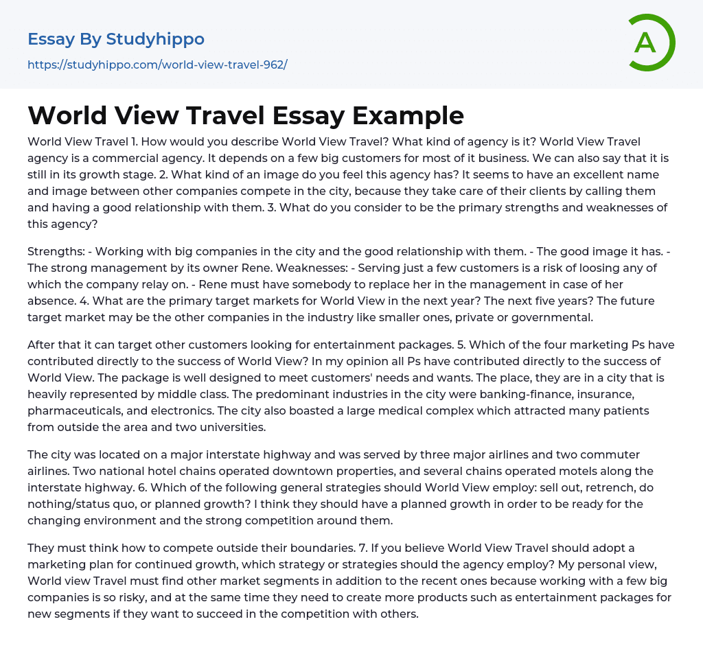 World View Travel Essay Example
