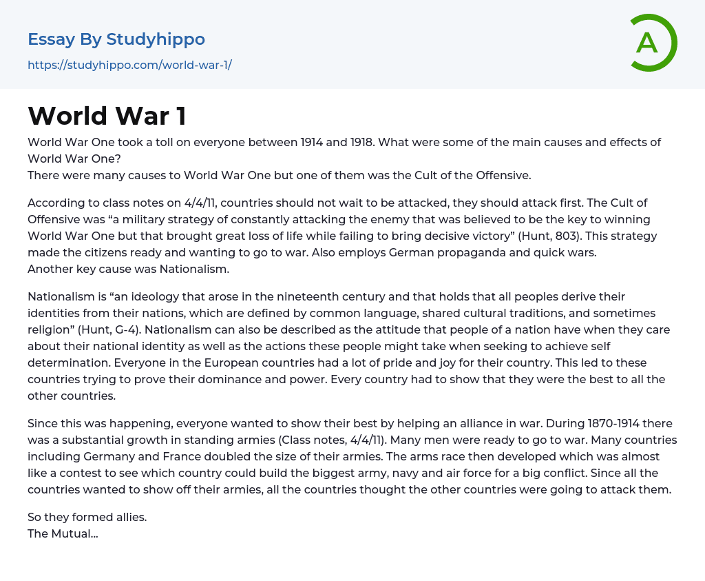 World War 1 Essay Example
