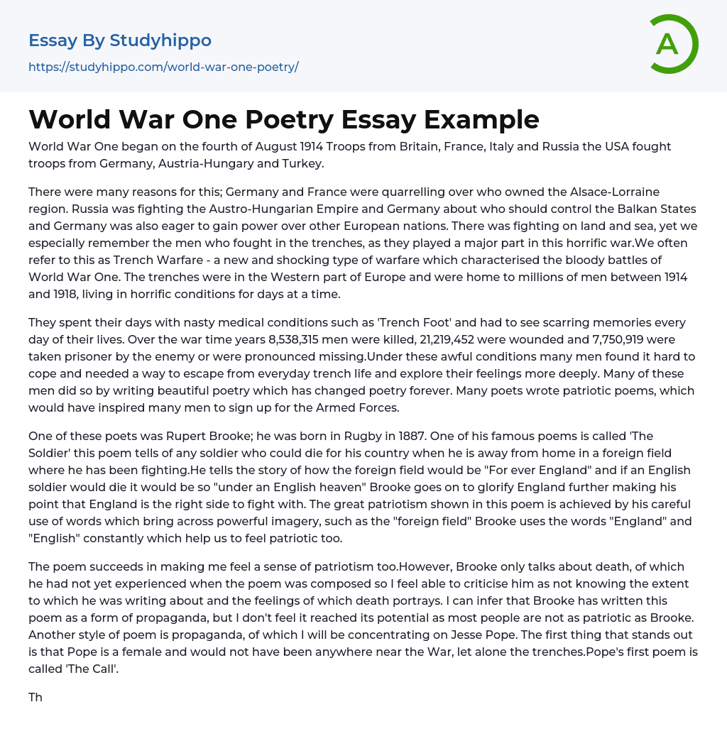 World War One Poetry Essay Example