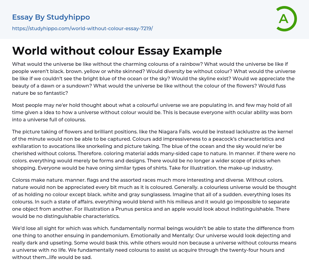 World without colour Essay Example