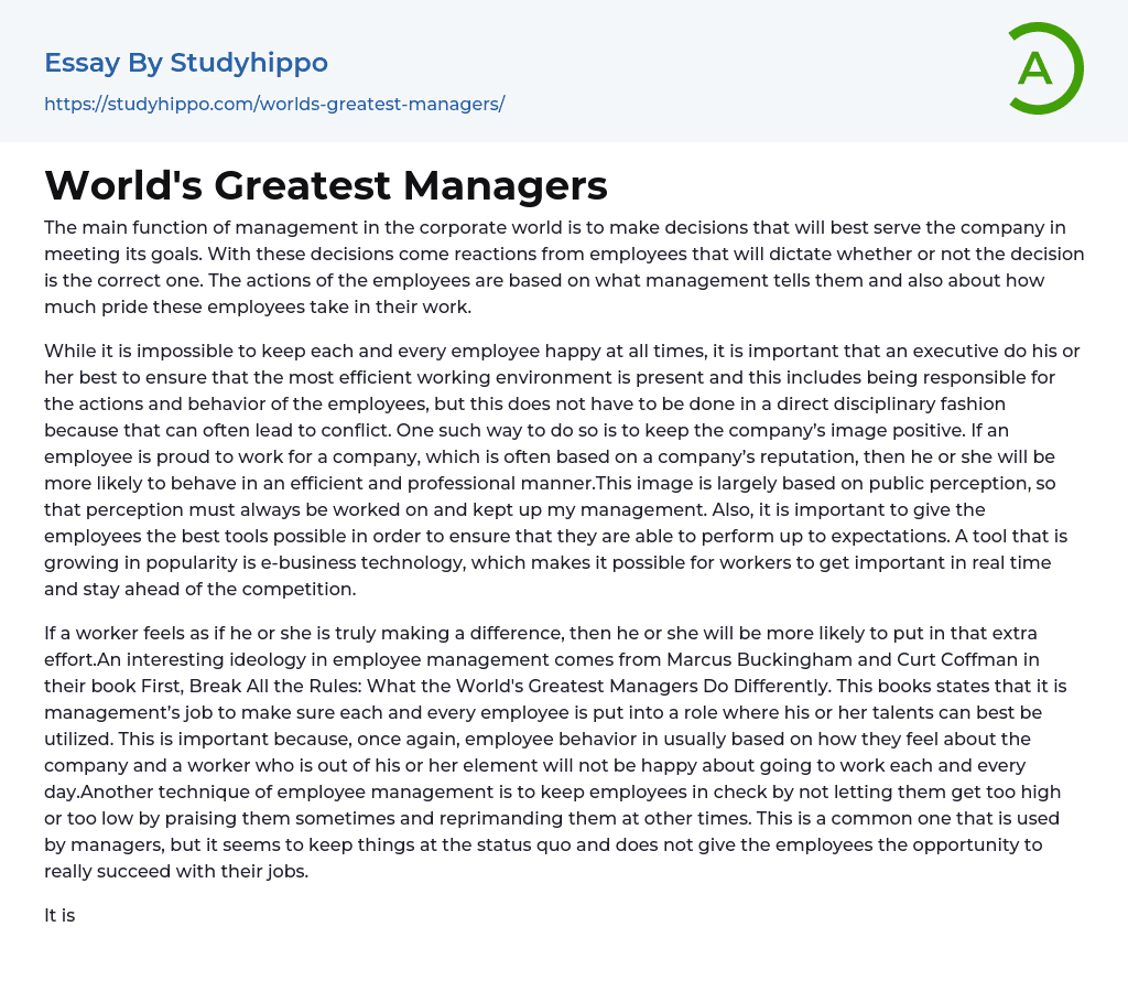 World’s Greatest Managers Essay Example