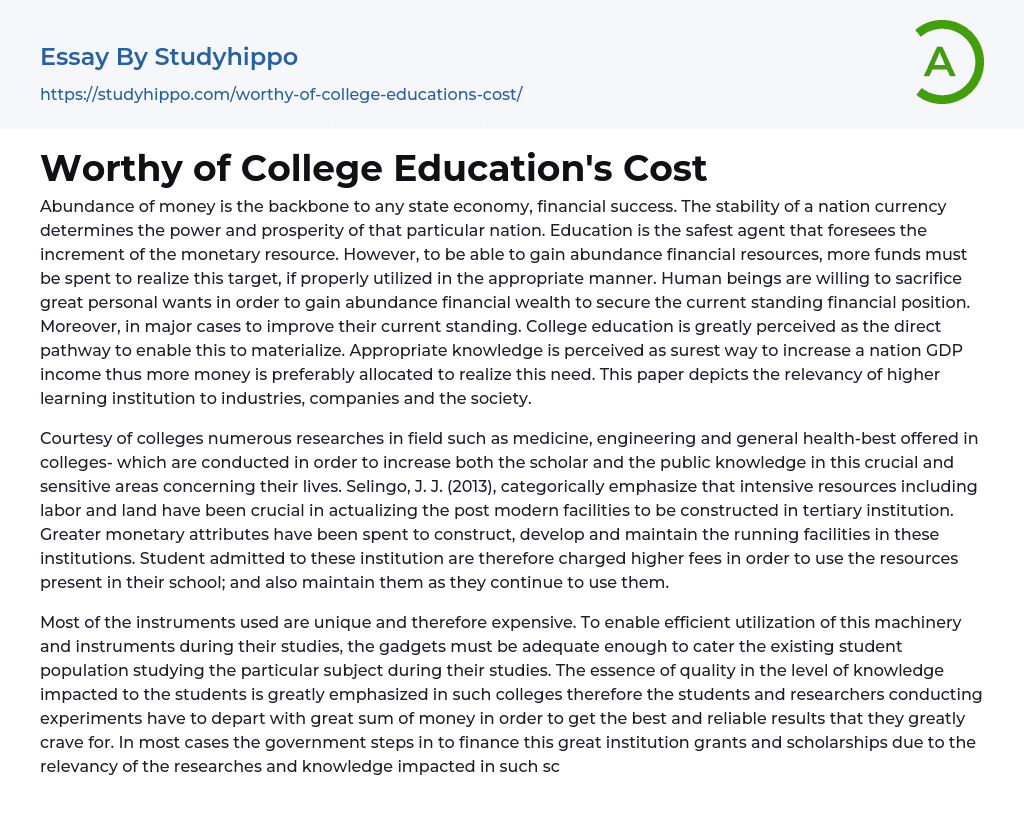 Worthy of College Education’s Cost Essay Example