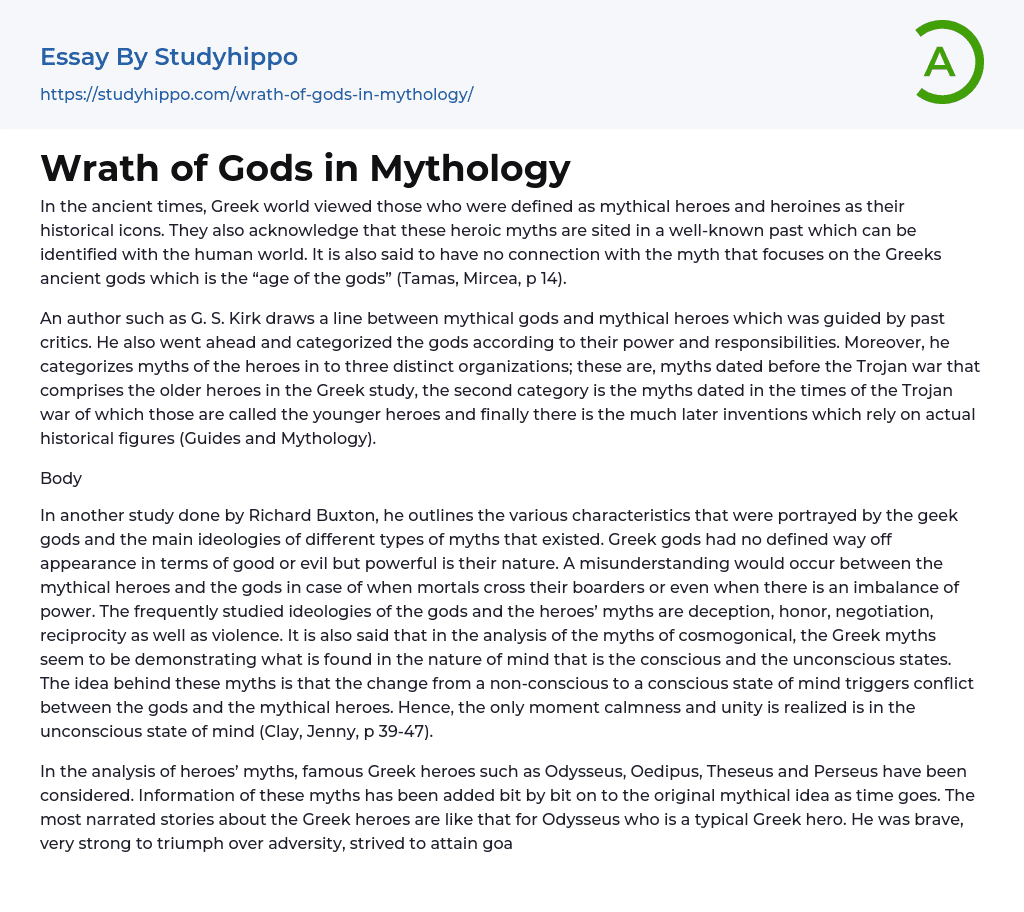 Wrath of Gods in Mythology Essay Example