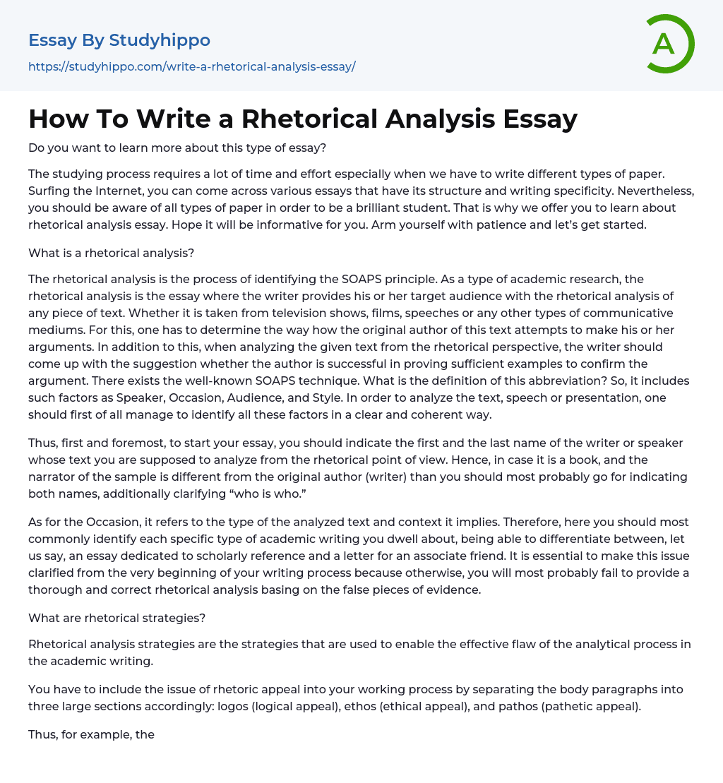 How To Write a Rhetorical Analysis Essay