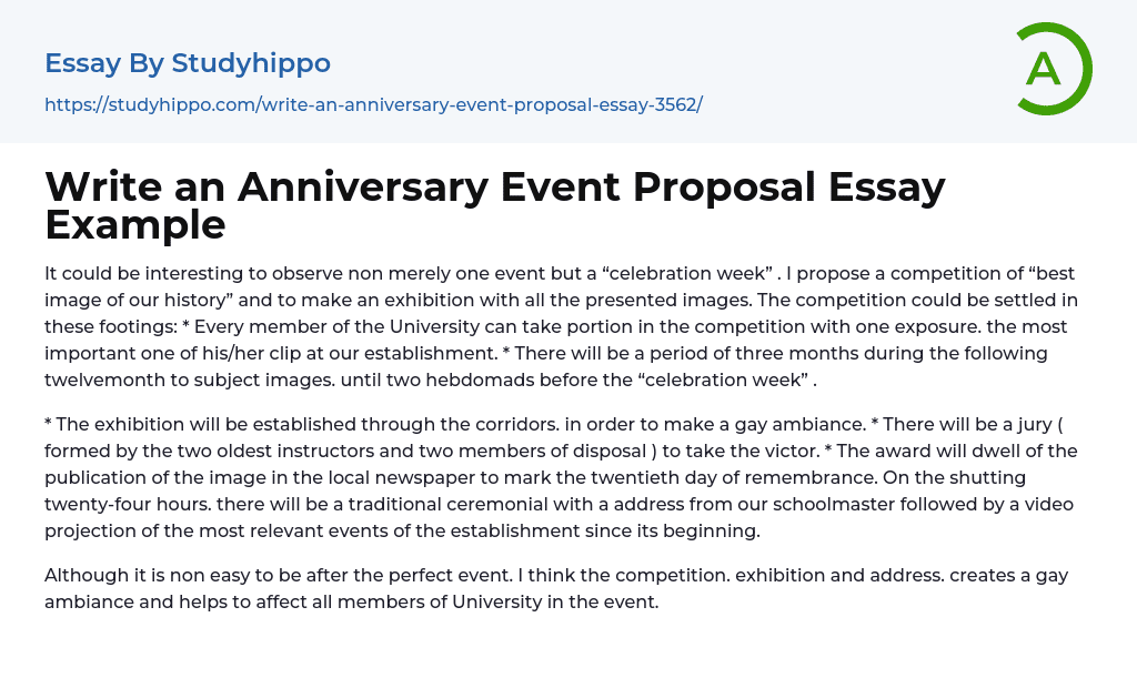 Write an Anniversary Event Proposal Essay Example