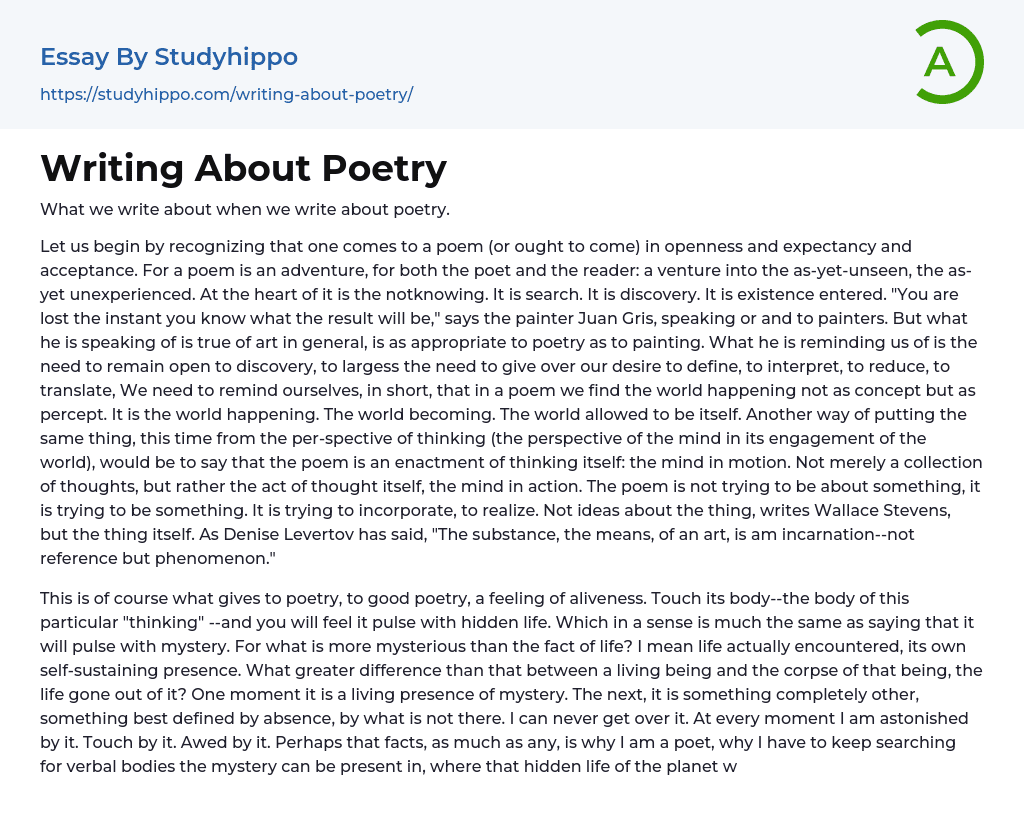 Writing About Poetry Essay Example