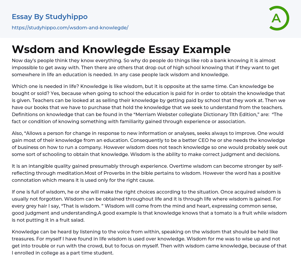 Wsdom and Knowlegde Essay Example