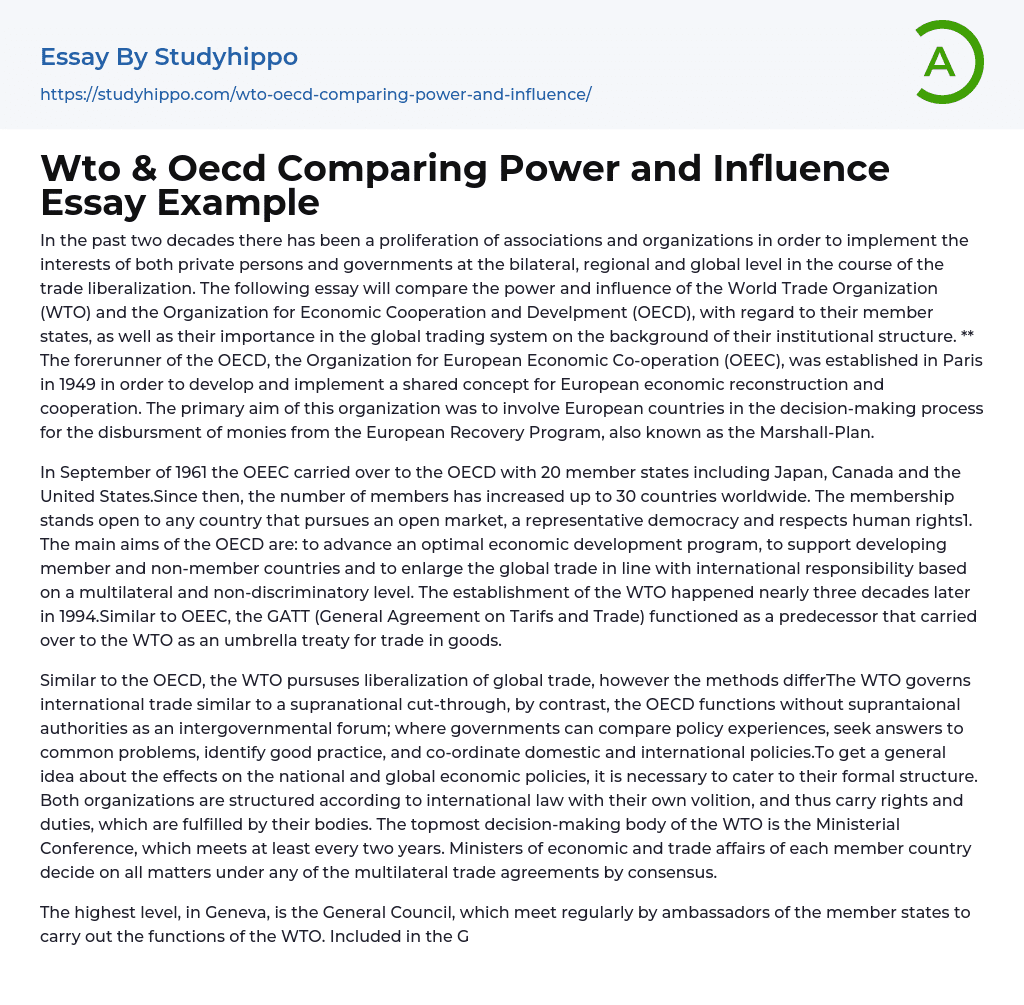 Wto & Oecd Comparing Power and Influence Essay Example