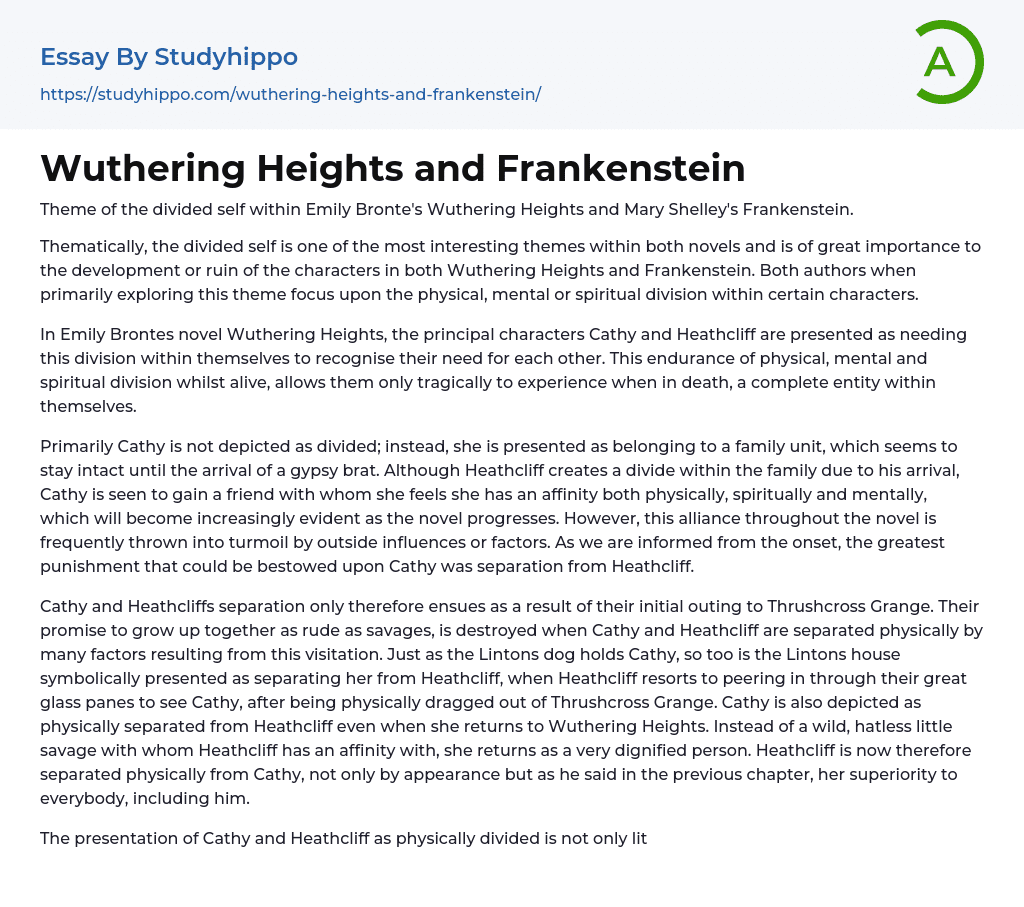 Wuthering Heights and Frankenstein Essay Example