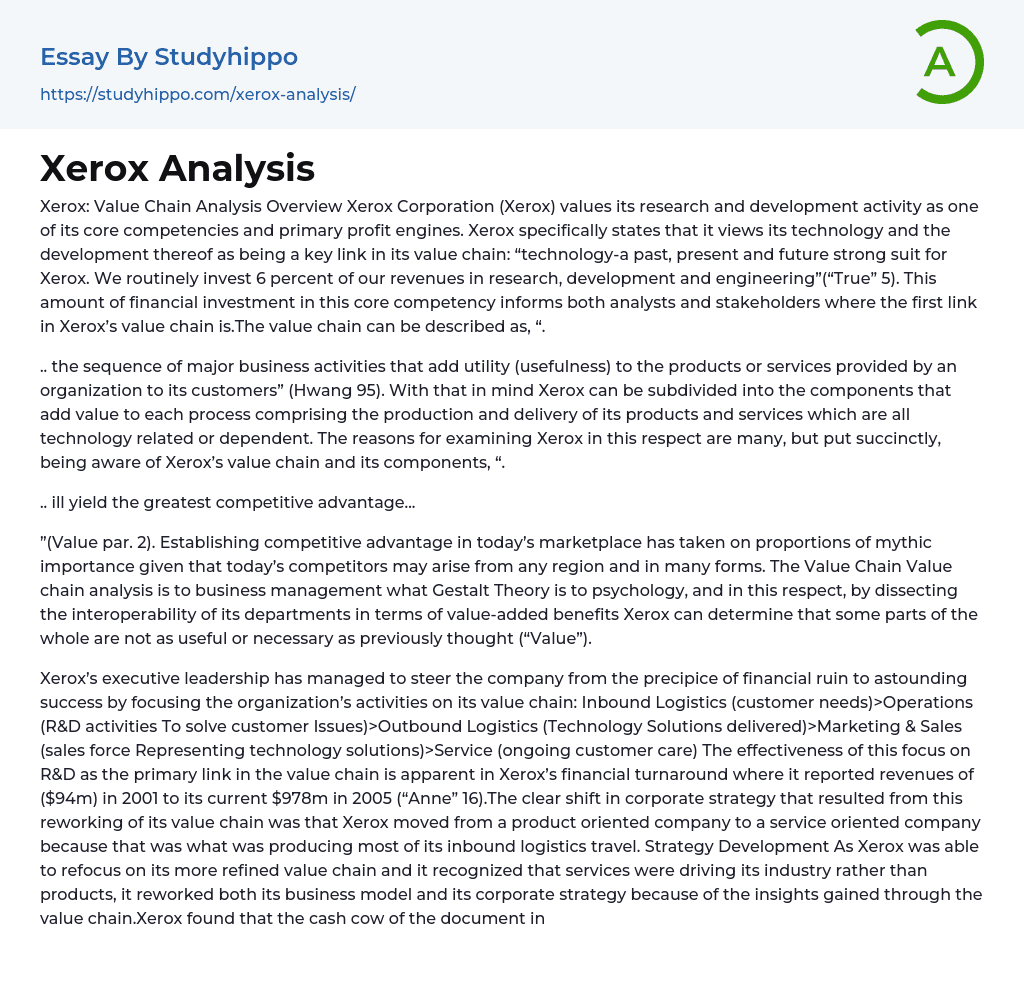 Xerox Analysis Essay Example