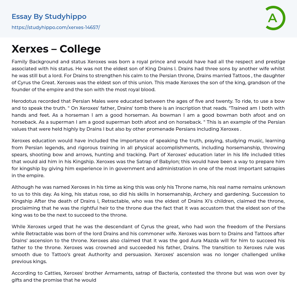 Xerxes – College Essay Example
