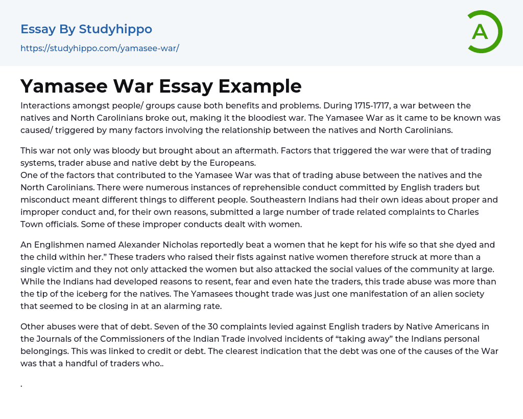 Yamasee War Essay Example