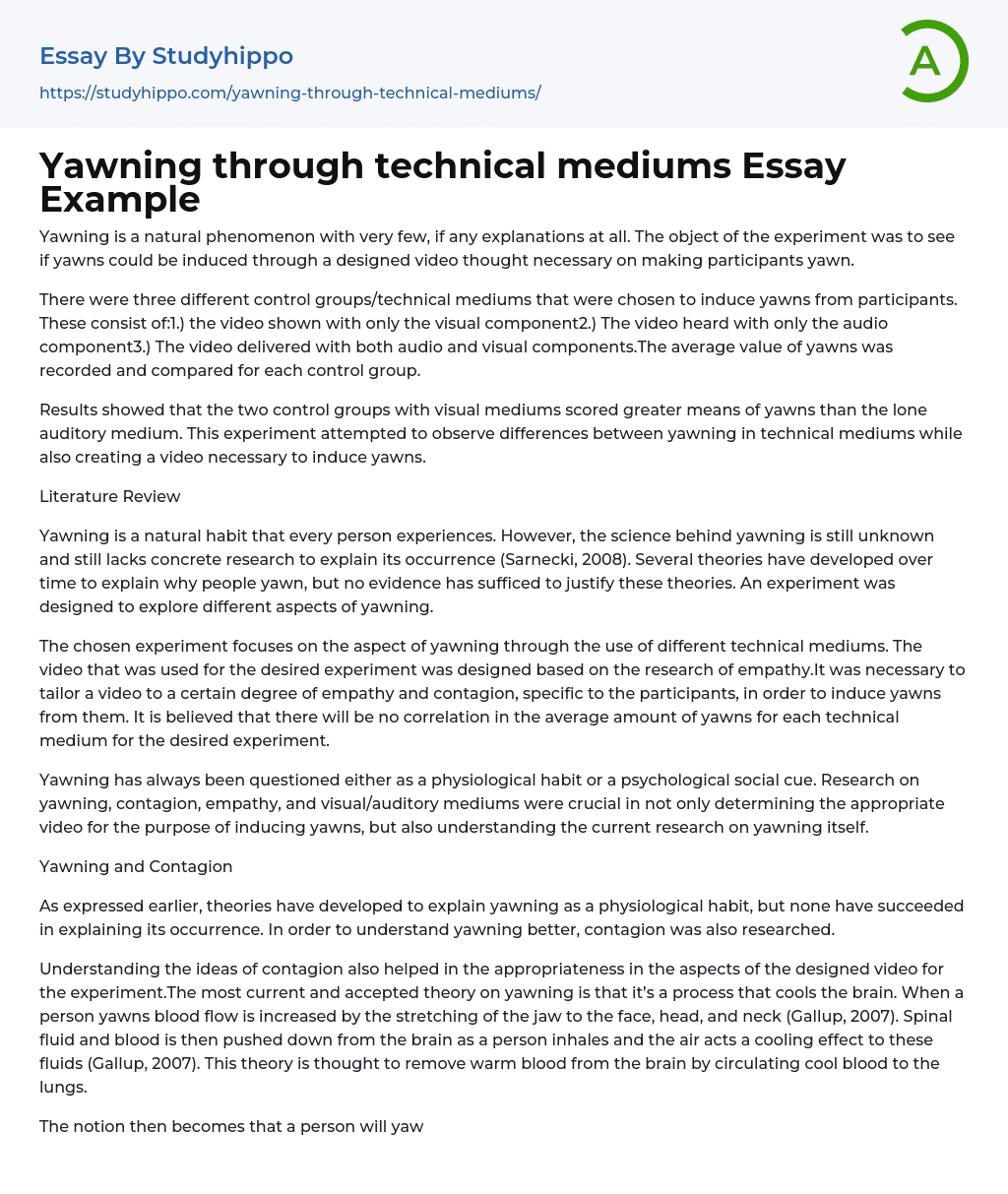 Yawning through technical mediums Essay Example