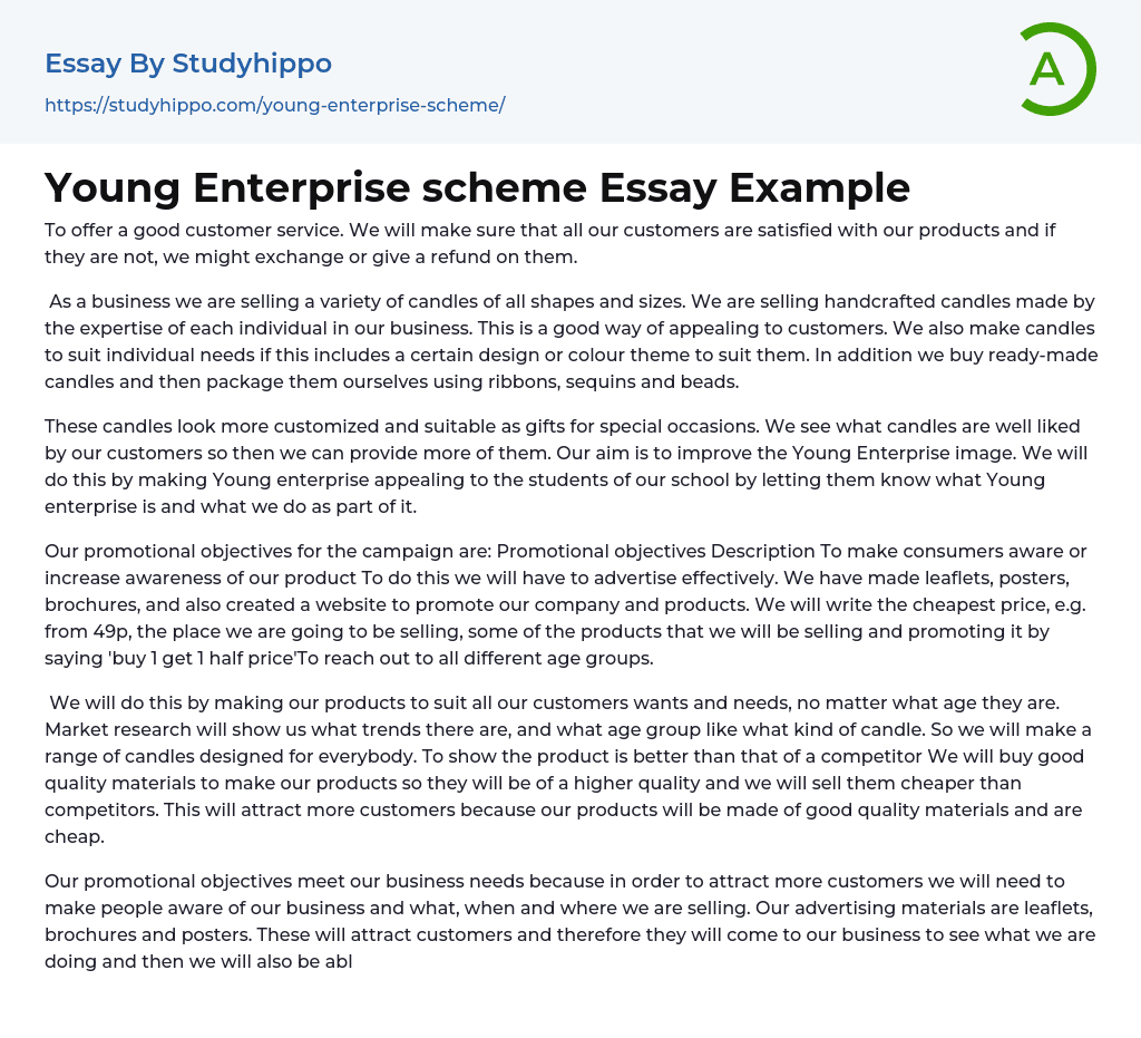Young Enterprise scheme Essay Example