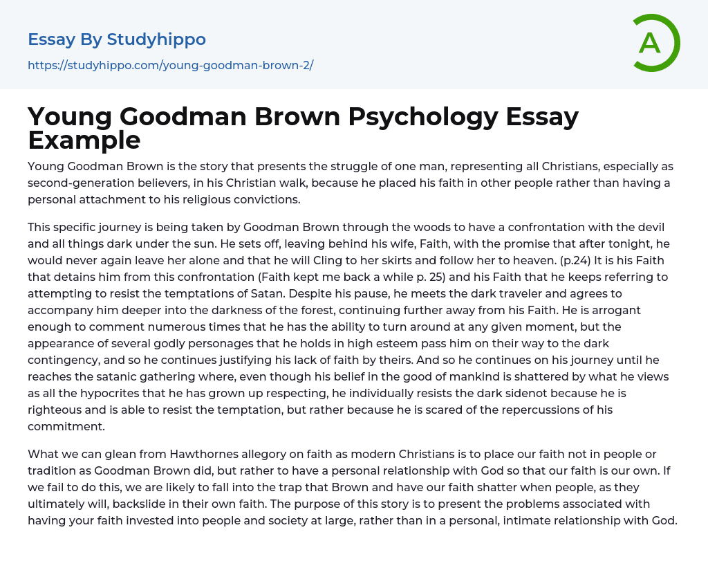 Young Goodman Brown Psychology Essay Example