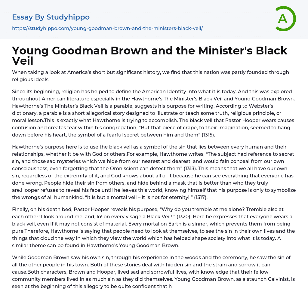 Young Goodman Brown and the Minister’s Black Veil Essay Example