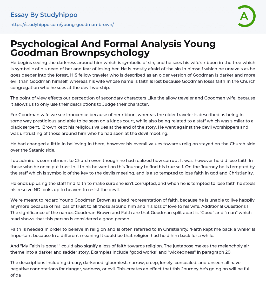 Psychological And Formal Analysis Young Goodman Brownpsychology Essay Example