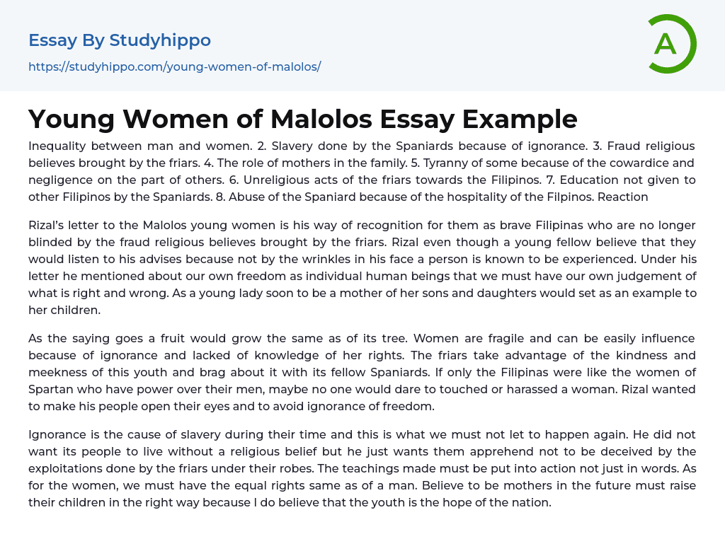Young Women of Malolos Essay Example