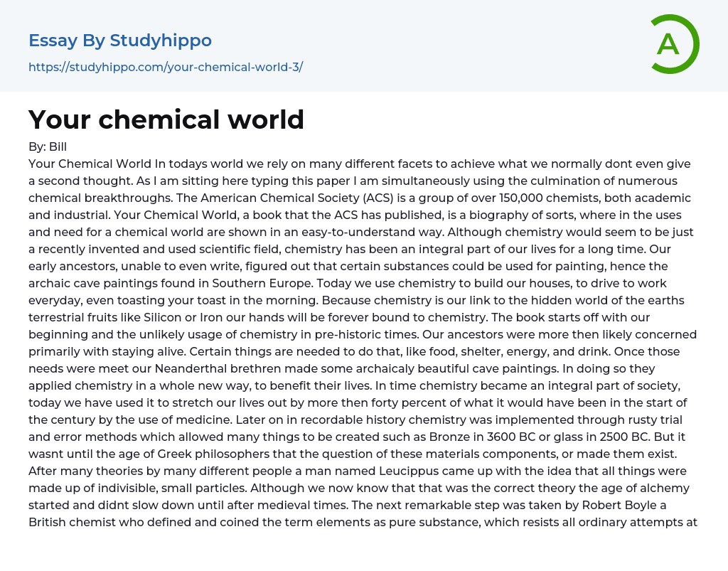 Your chemical world Essay Example