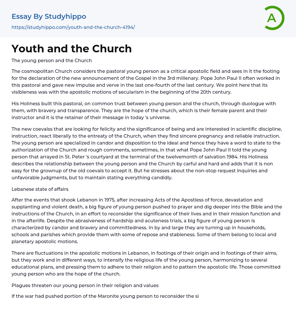 Youth and the Church Essay Example