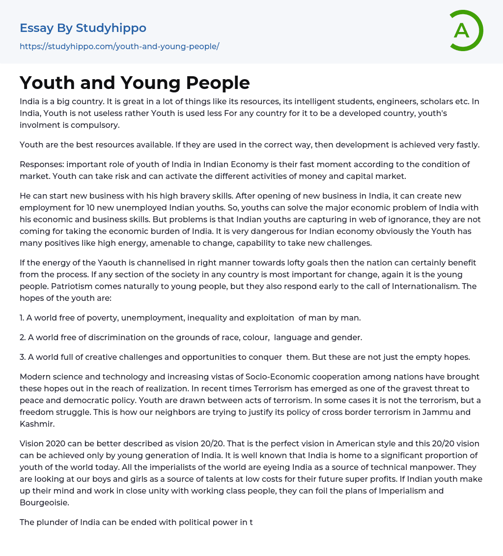 Youth and Young People Essay Example