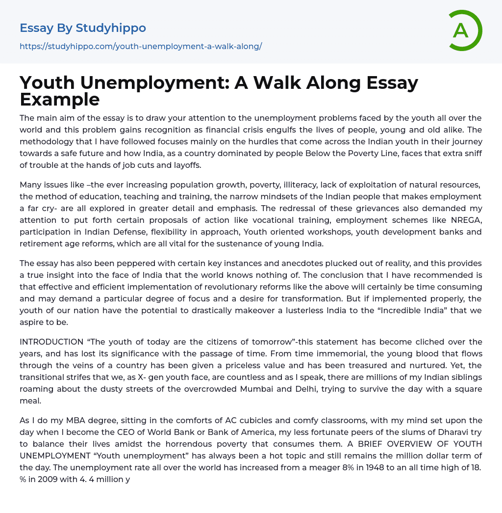 Youth Unemployment: A Walk Along Essay Example