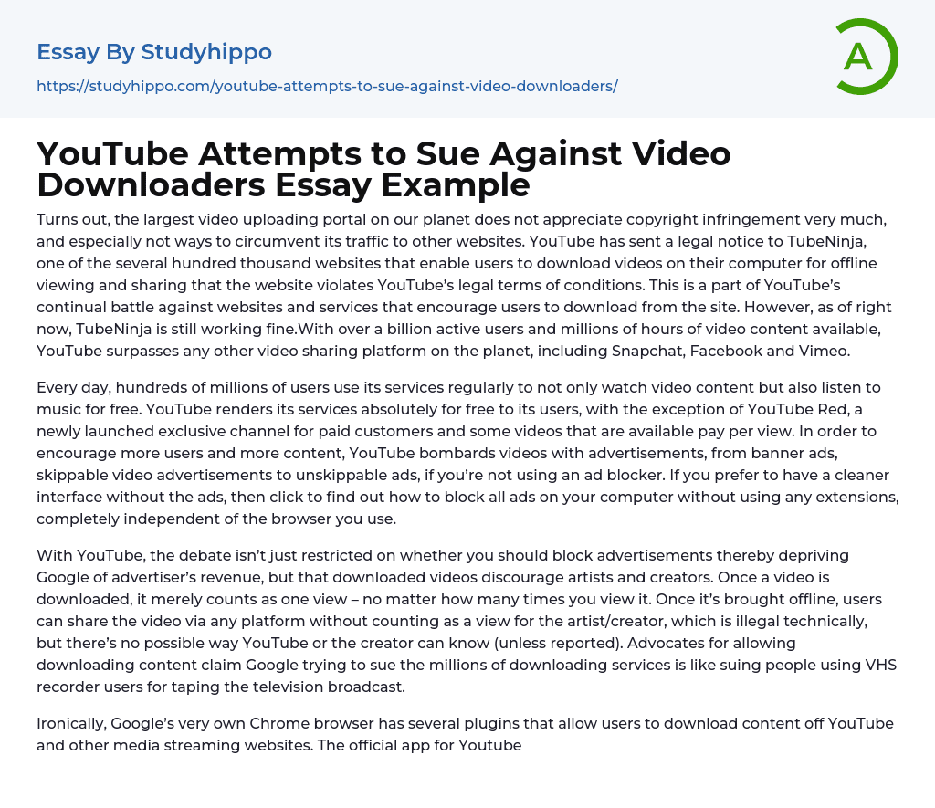 YouTube Attempts to Sue Against Video Downloaders Essay Example