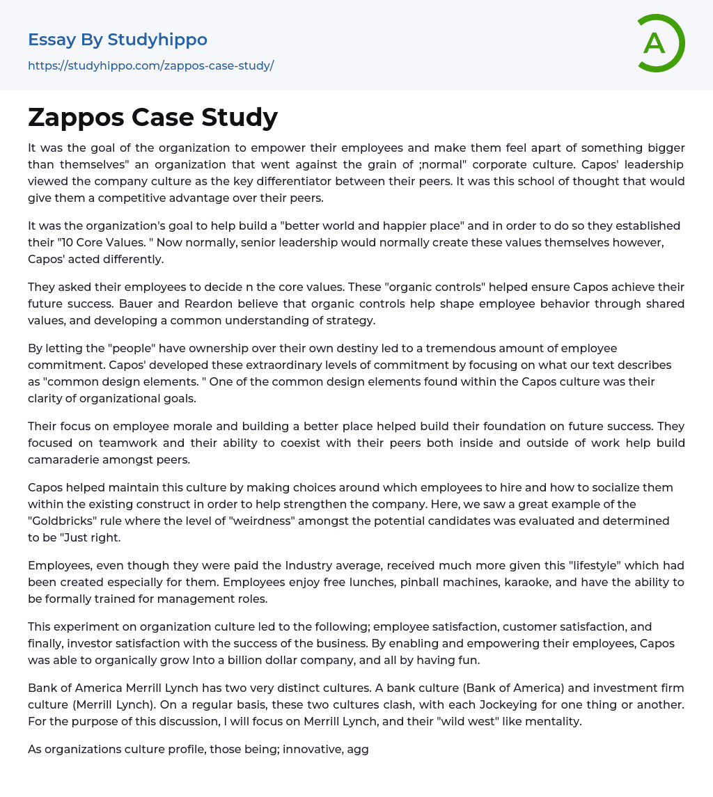 Zappos Case Study Essay Example